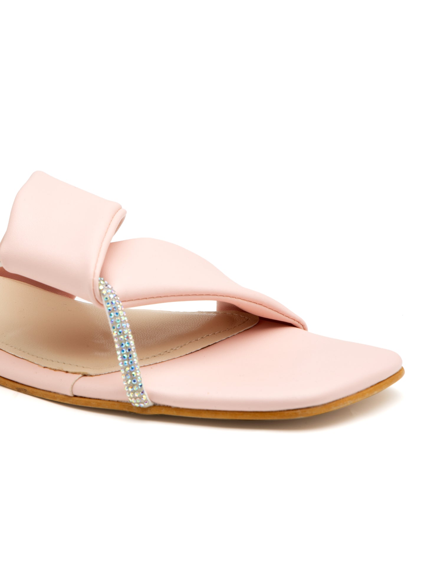 Seriva - Women’s Pastel Pink Crystal-Accent Flats with Cross Straps- Collection: Pastel Radiance