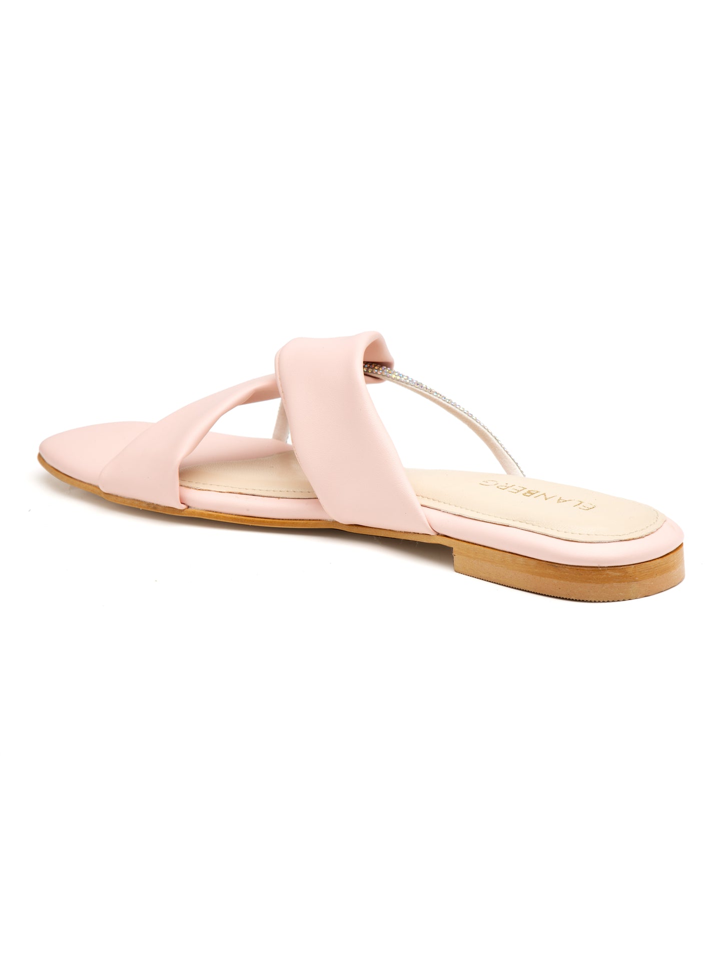 Seriva - Women’s Pastel Pink Crystal-Accent Flats with Cross Straps- Collection: Pastel Radiance