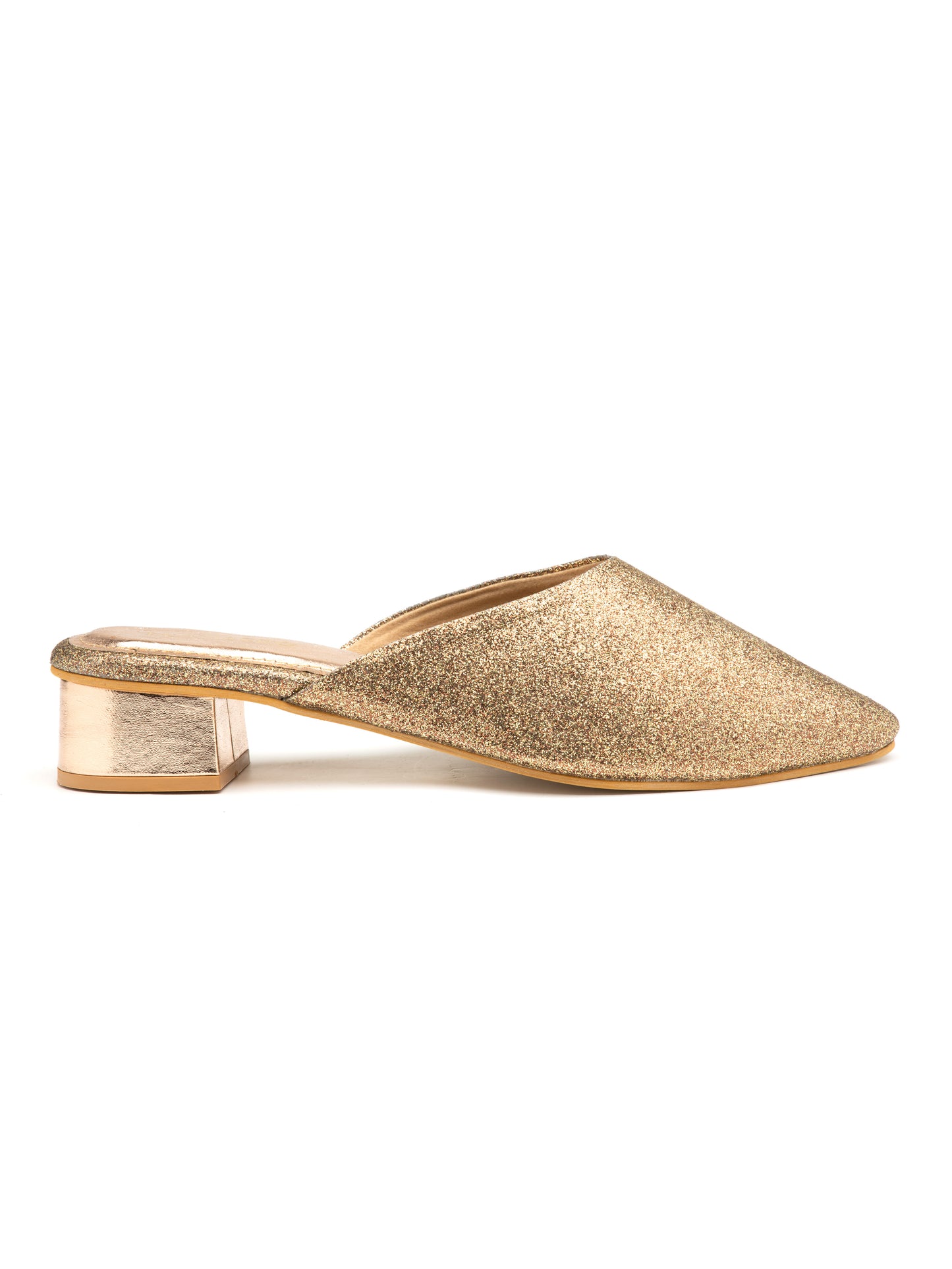 Gildora - Women’s Antique Gold Shimmer Round Pointed (Toe Mules with Metallic Block Heel)