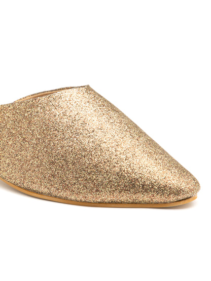 Gildora - Women’s Antique Gold Shimmer Round Pointed (Toe Mules with Metallic Block Heel)