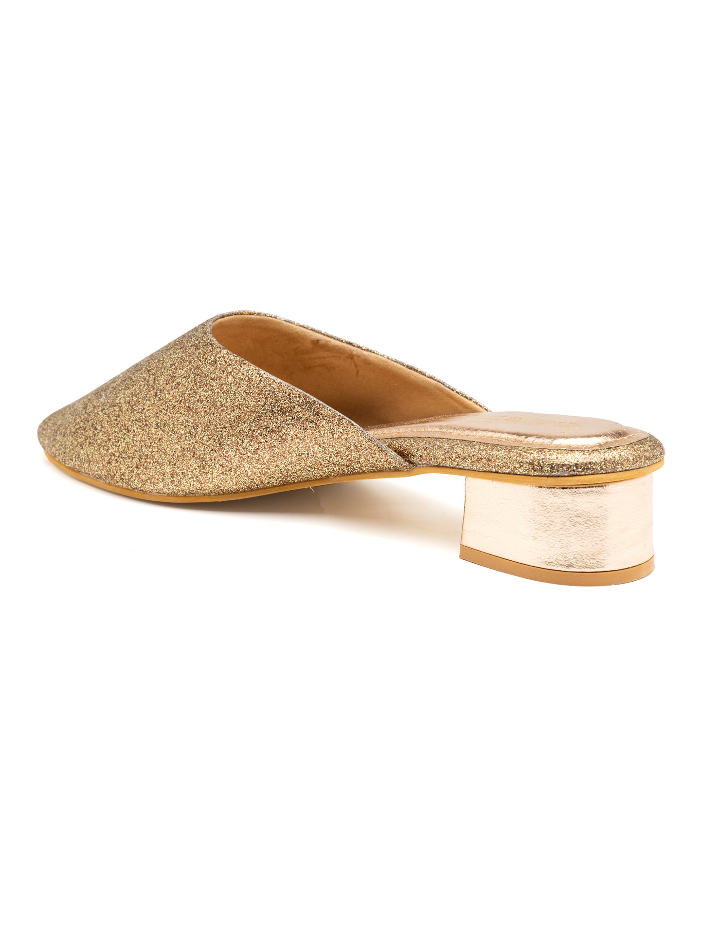 Gildora - Women’s Antique Gold Shimmer Round Pointed (Toe Mules with Metallic Block Heel)