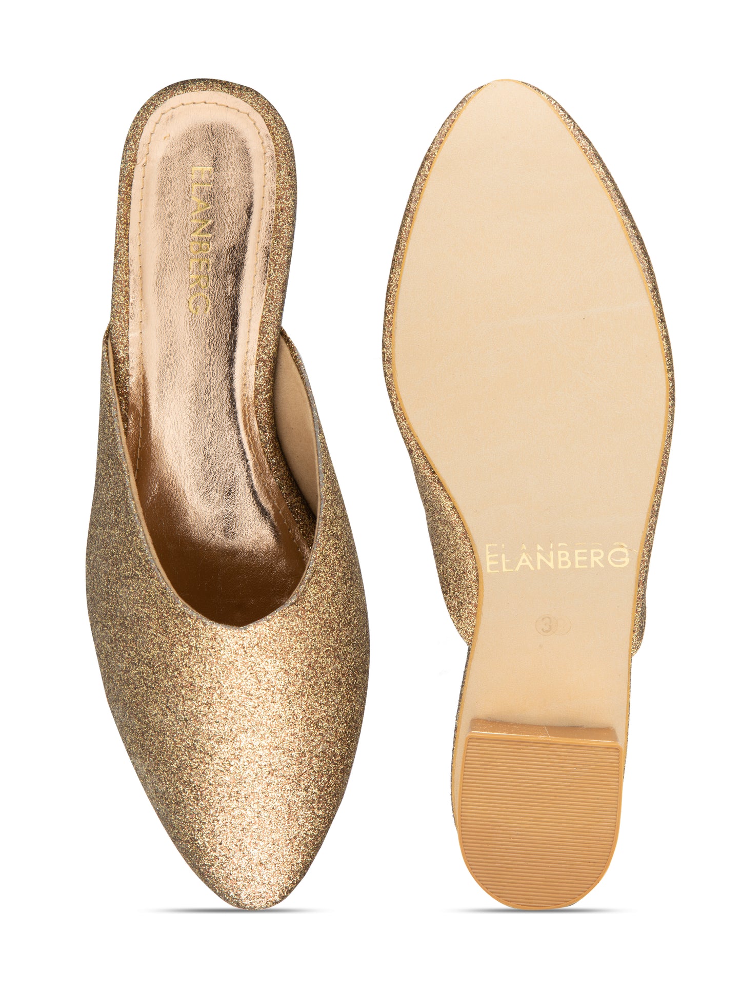Gildora - Women’s Antique Gold Shimmer Round Pointed (Toe Mules with Metallic Block Heel)