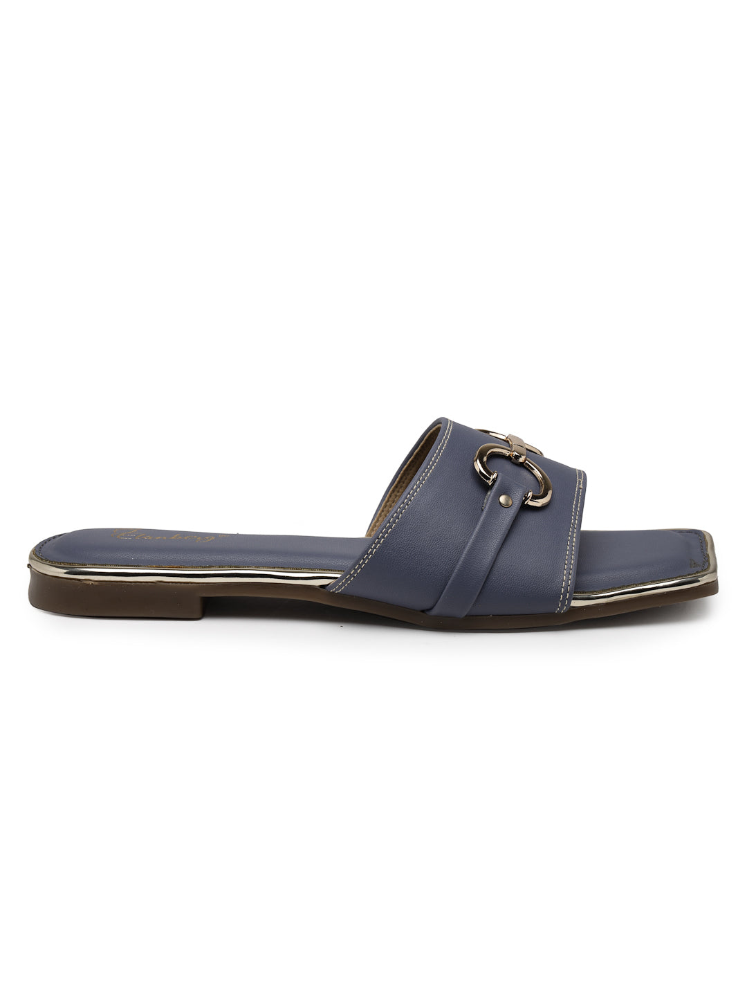 ELANBERG Navy Blue Open Toe Flats Slip-On Flats