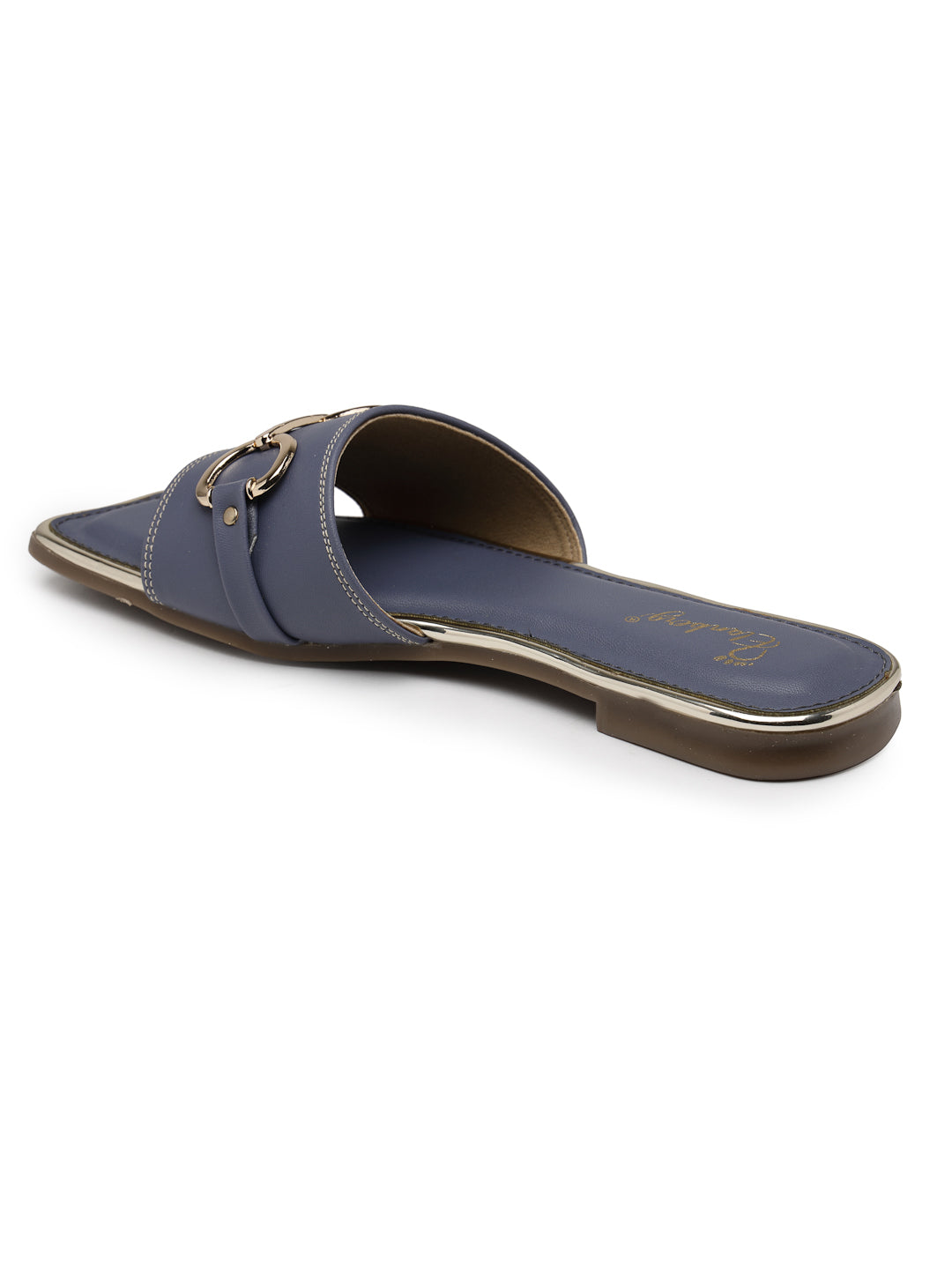 ELANBERG Navy Blue Open Toe Flats Slip-On Flats