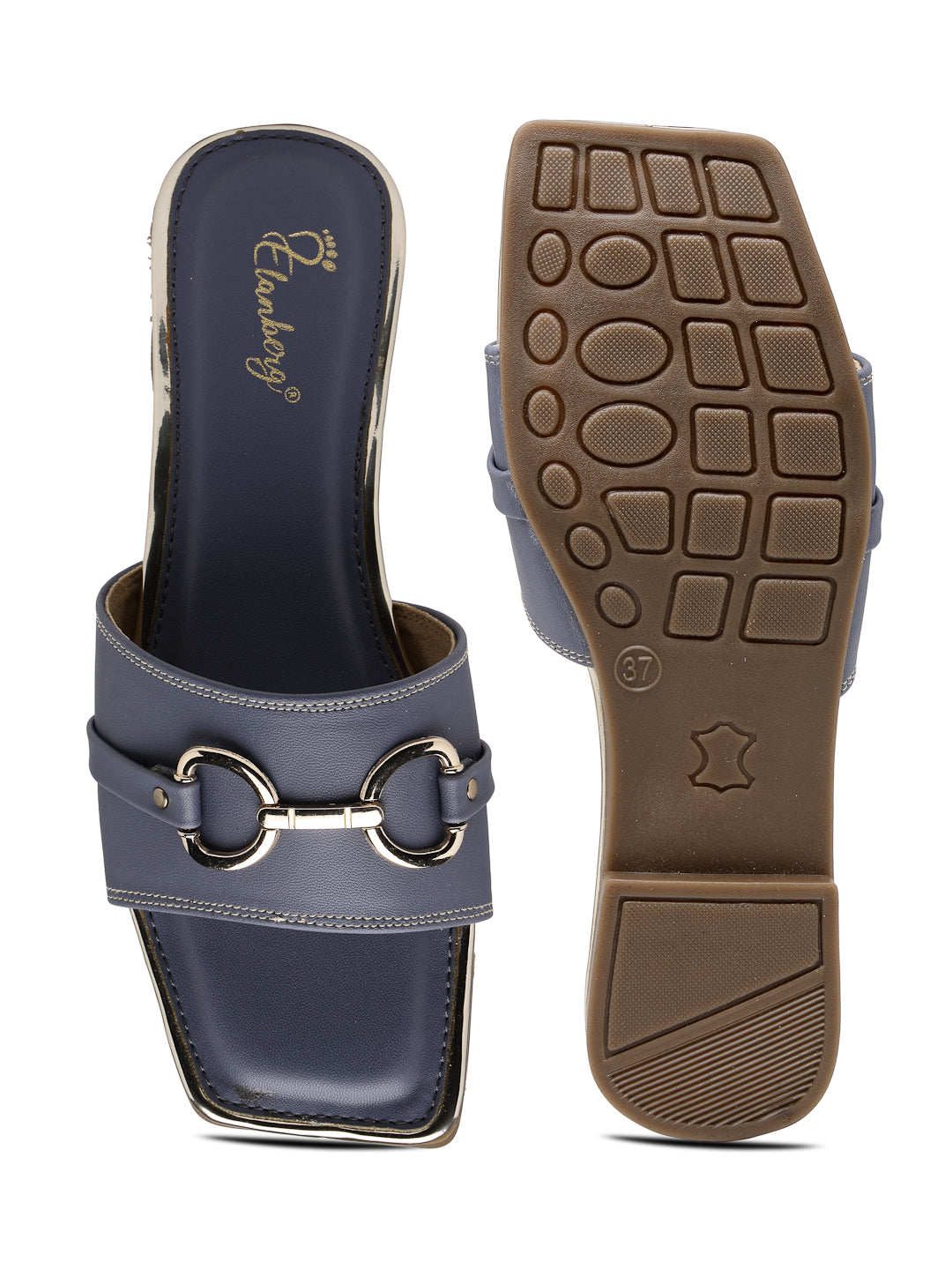 ELANBERG Navy Blue Open Toe Flats Slip-On Flats
