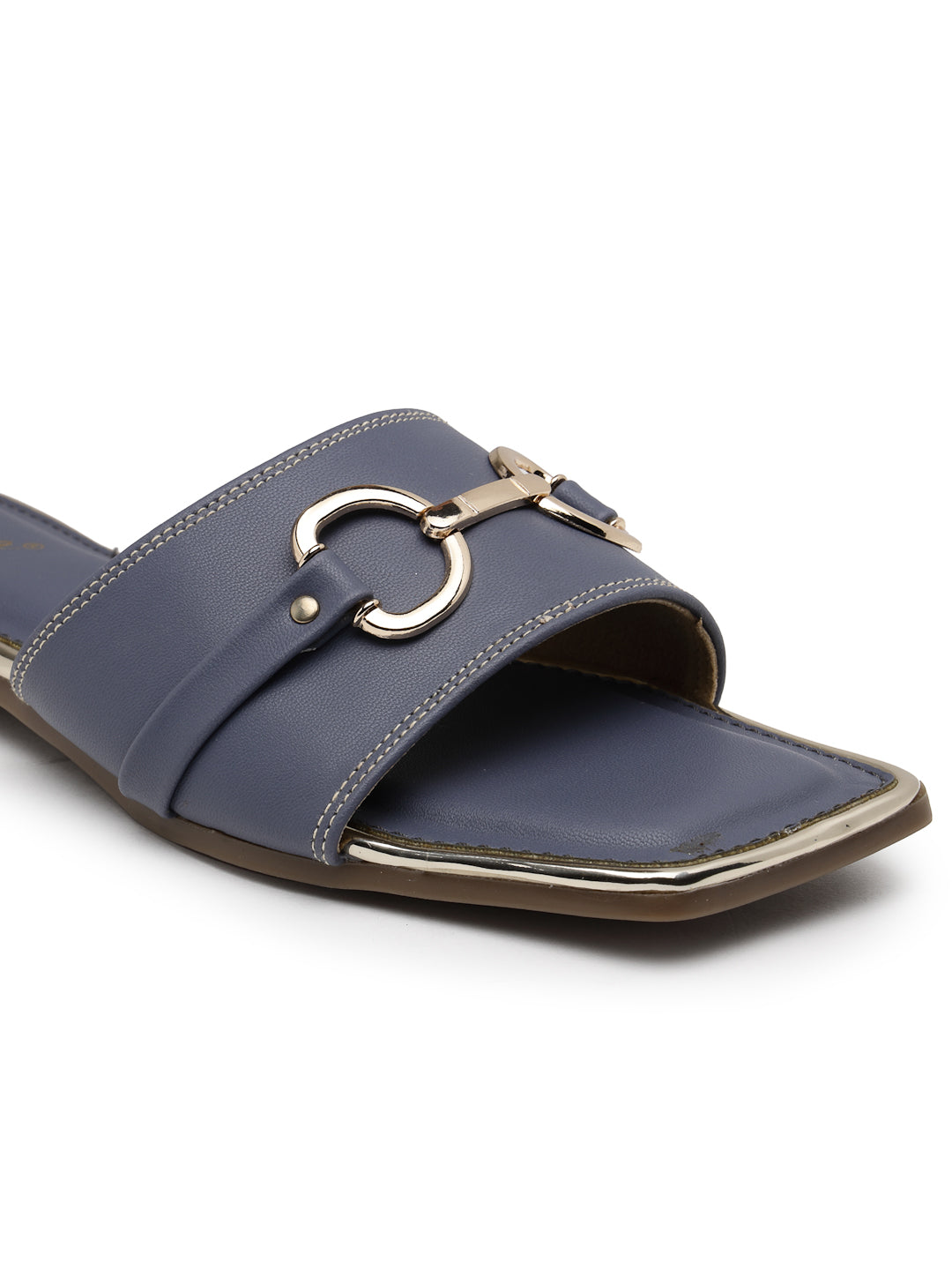 ELANBERG Navy Blue Open Toe Flats Slip-On Flats
