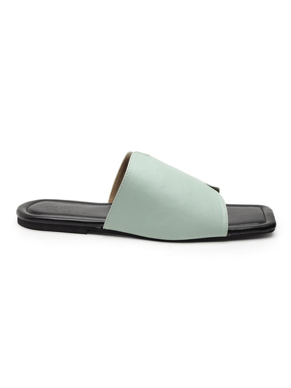 ELANBERG Green Open Toe Slip-On Flats