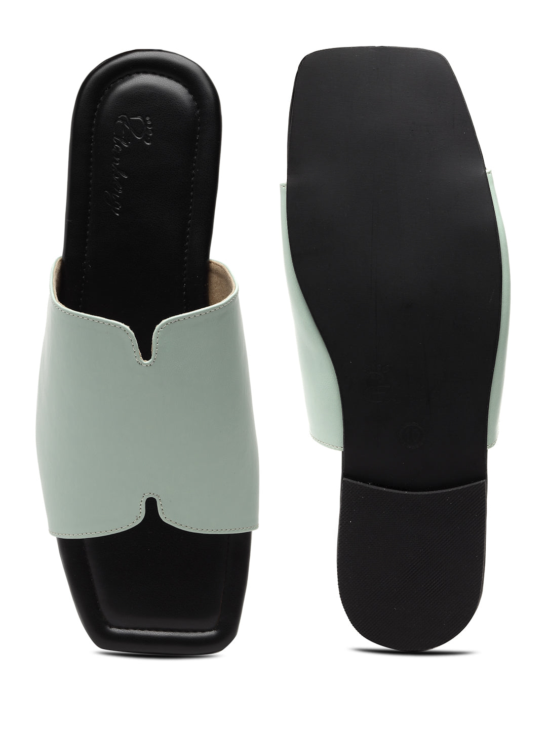 ELANBERG Green Open Toe Slip-On Flats
