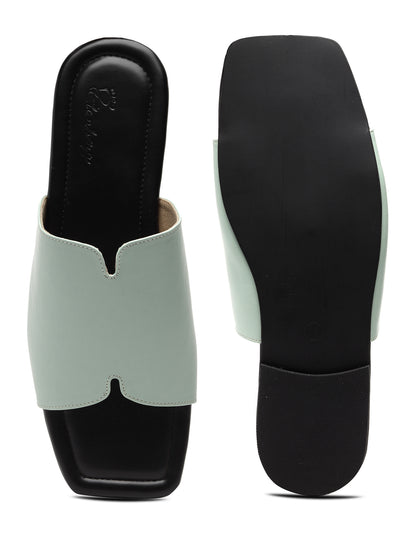 ELANBERG Green Open Toe Slip-On Flats