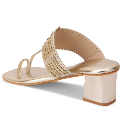 Svarangi Kohlapuri Block Heel- Gold