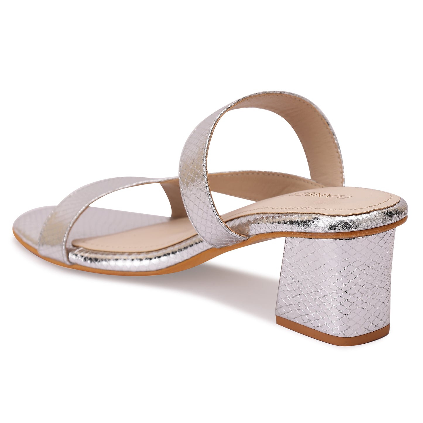 Halo Asymmetrical Strap Block Heel- Silver
