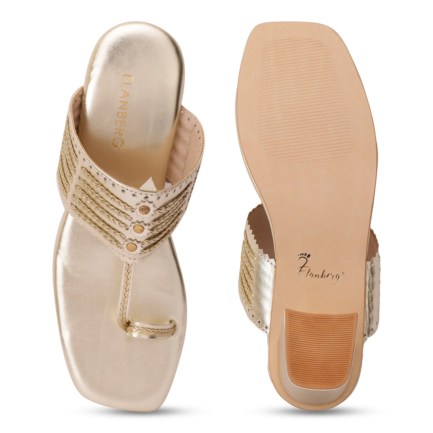 Svarangi Kohlapuri Block Heel- Gold