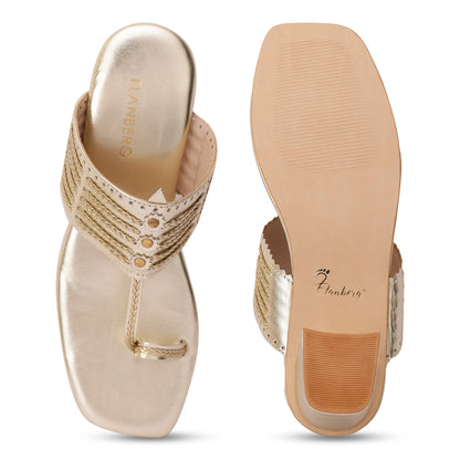 Svarangi Kohlapuri Block Heel- Gold