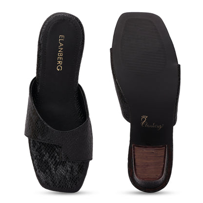 Ravenwood Textured Toe Ring Block Heel- Black