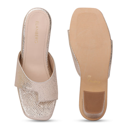 Sunmere Textured Toe Ring Block Heel- Champagne