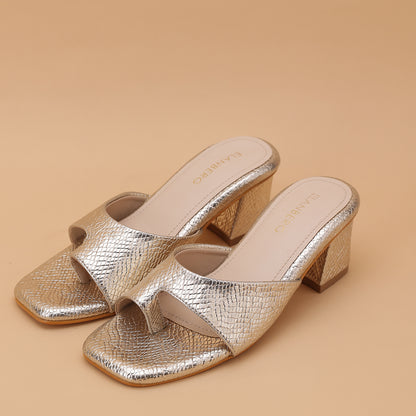 Sunmere Textured Toe Ring Block Heel- Champagne