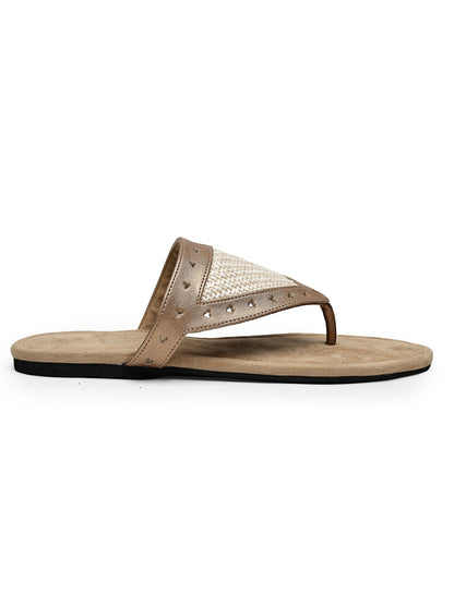 Metallic Faux Leather Flats with Woven Detail
