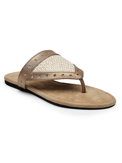Metallic Faux Leather Flats with Woven Detail