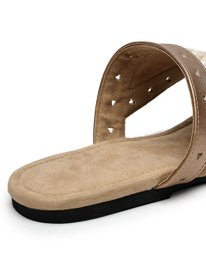 Metallic Faux Leather Flats with Woven Detail