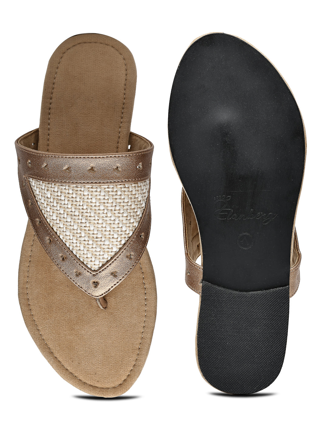 Metallic Faux Leather Flats with Woven Detail
