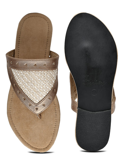 Metallic Faux Leather Flats with Woven Detail