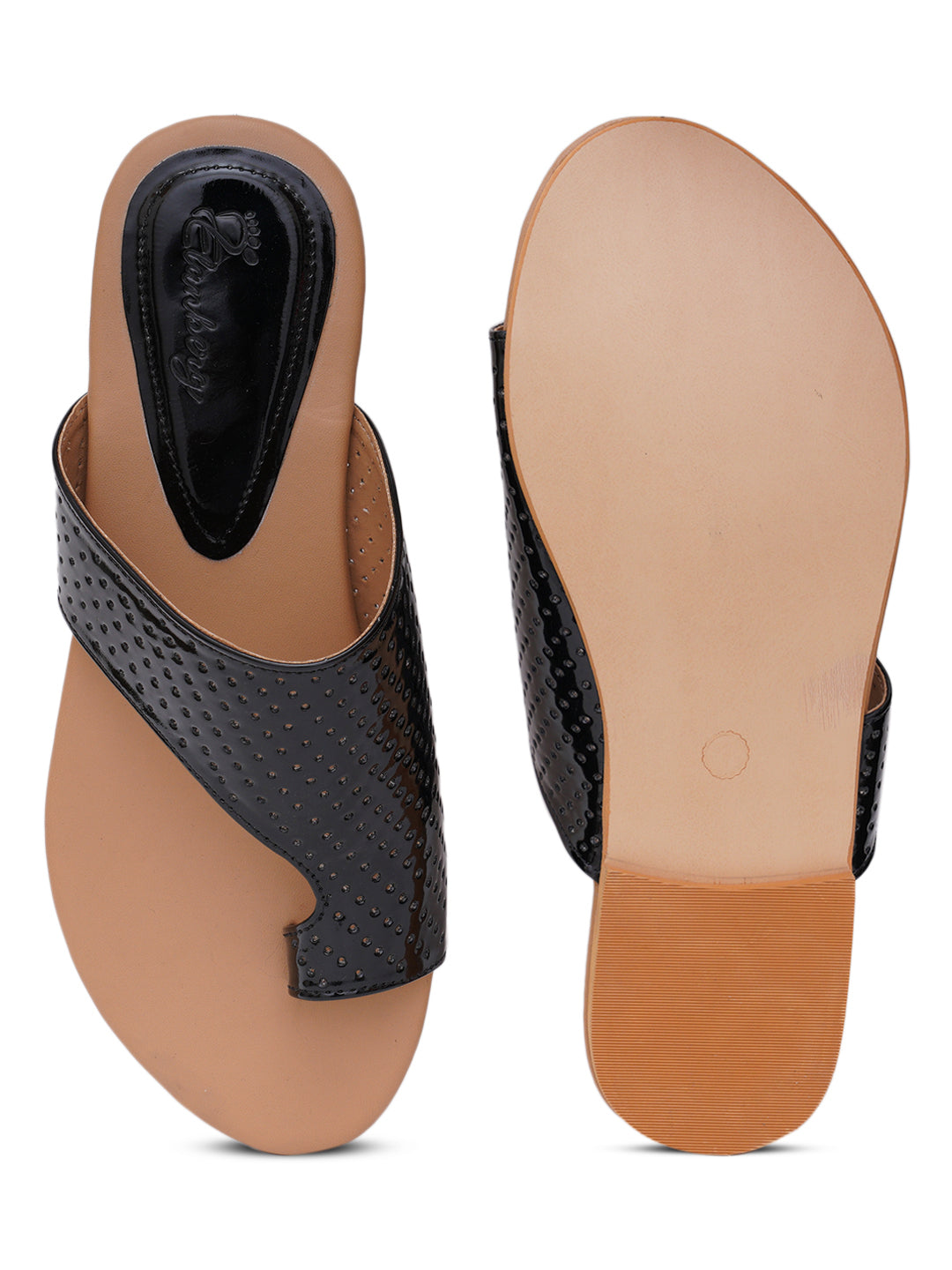 ELANBERG Black Fashion Synthetic Leather Slip-On Flats