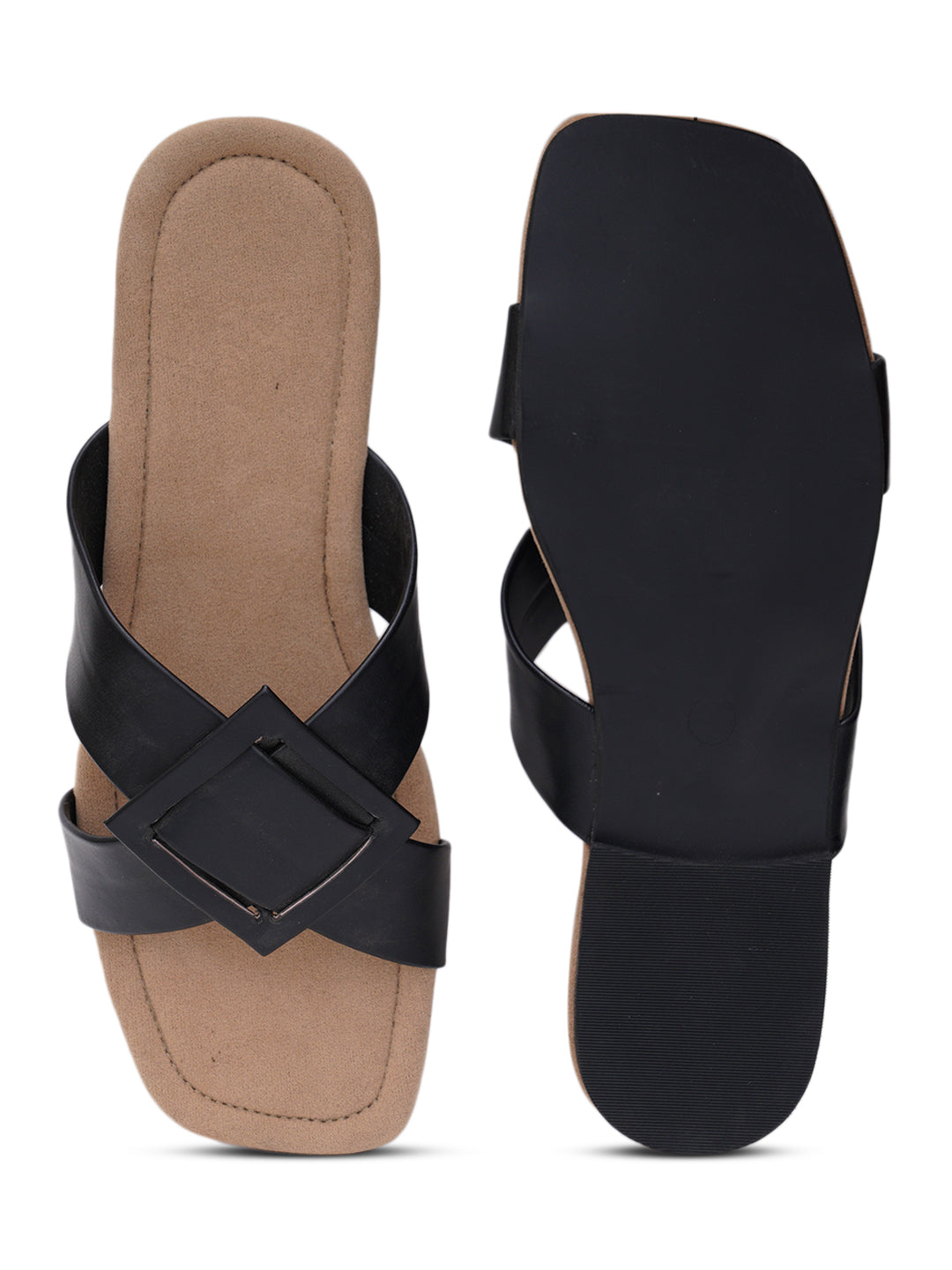 ELANBERG Black Fashion Synthetic Leather  Flats