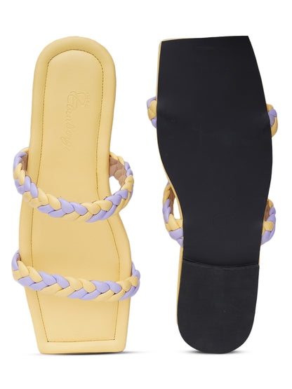 ELANBERG Yellow Slip-On Open Toe Flats