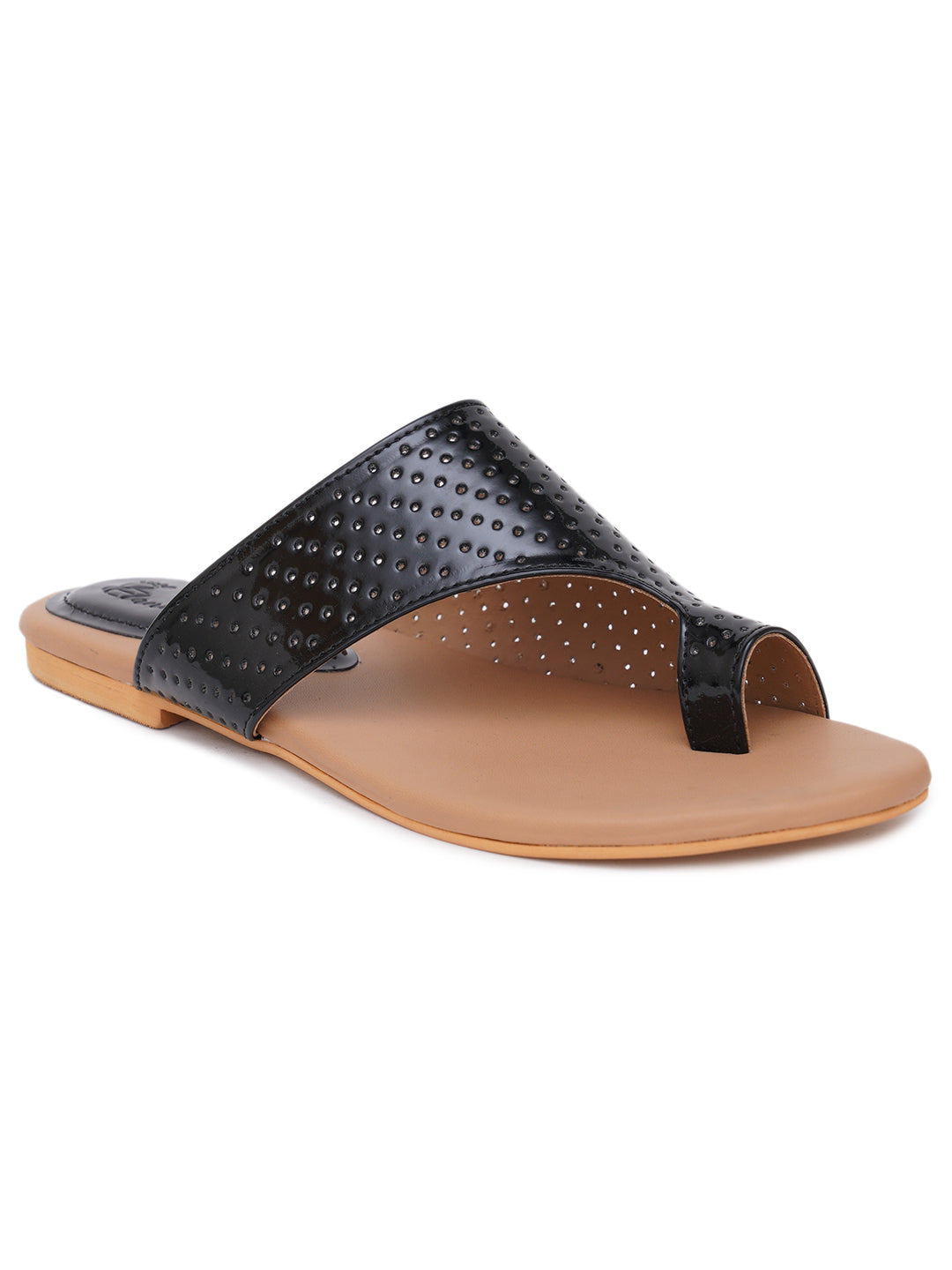 ELANBERG Black Fashion Synthetic Leather Slip-On Flats