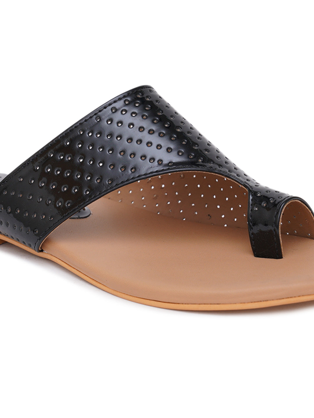 ELANBERG Black Fashion Synthetic Leather Slip-On Flats