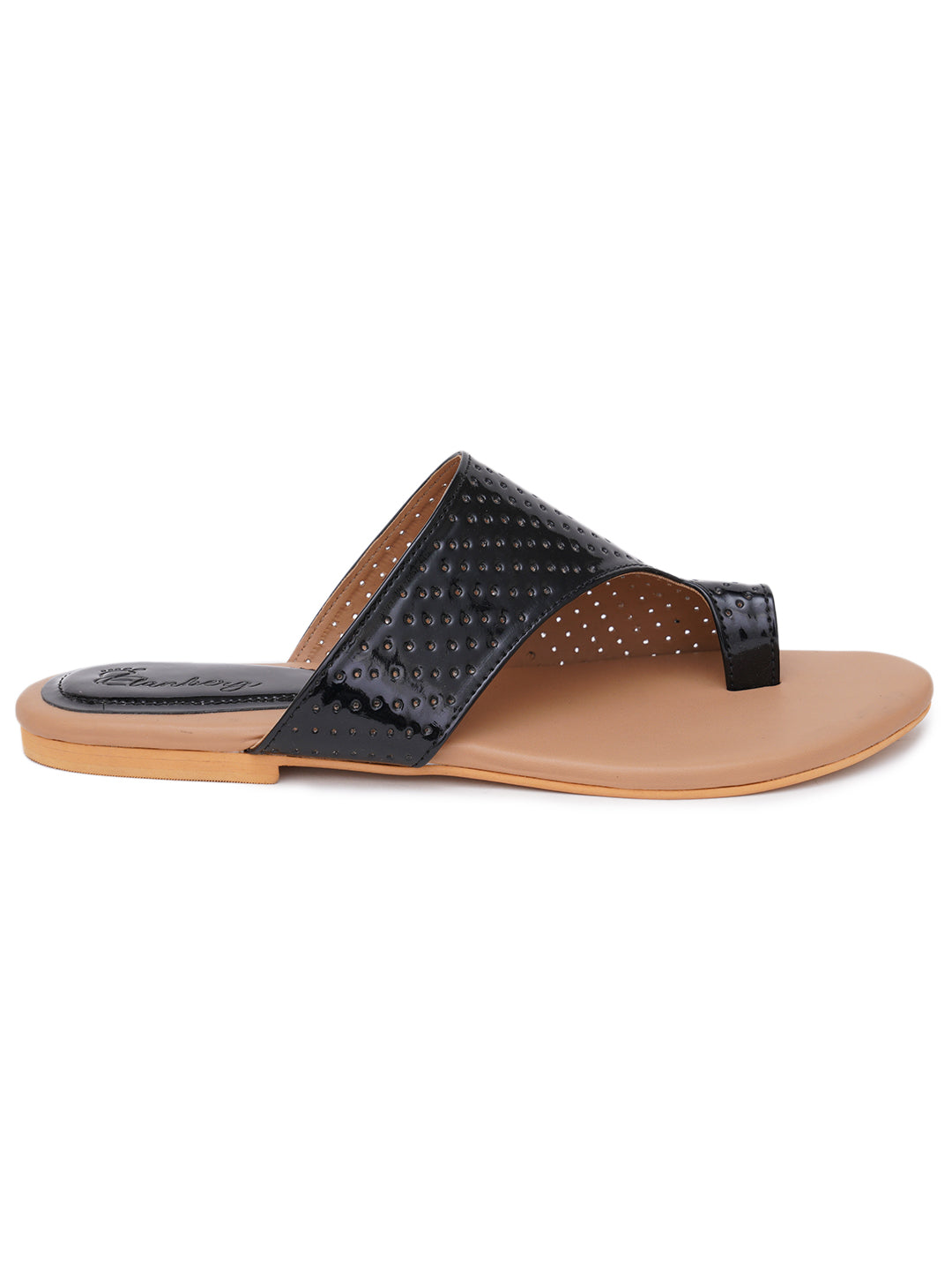 ELANBERG Black Fashion Synthetic Leather Slip-On Flats