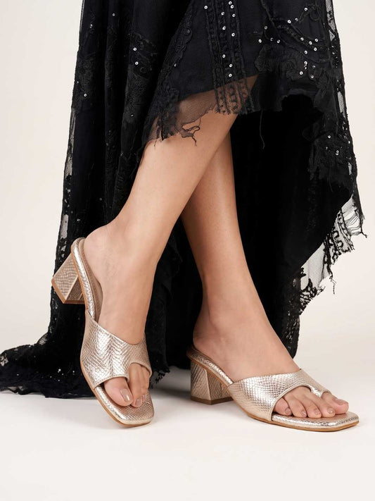 Sunmere Textured Toe Ring Block Heel- Champagne