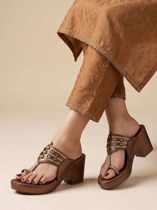Hemangi Kohlapuri Block Heel- Antique