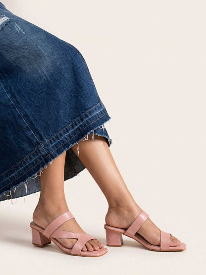Florisse  Asymmetrical Strap Block Heel- Blush Pink