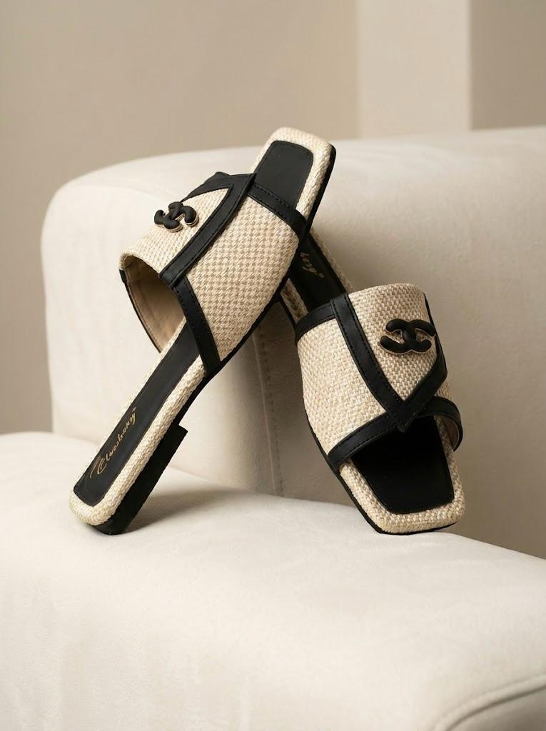 Onyxa Charm Buckle Flat- Black