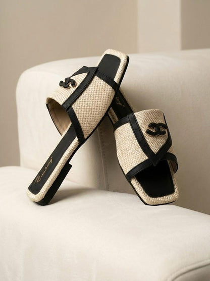 Onyxa Charm Buckle Flat- Black