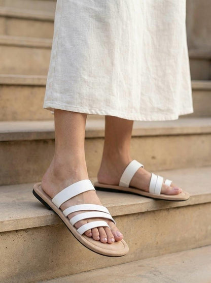 Shell Strapy Slip On Flat- White
