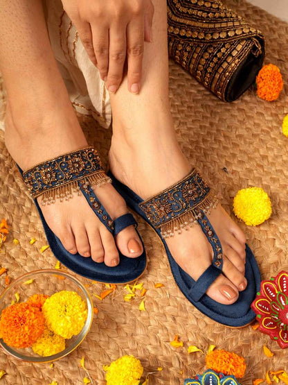 Nirvia Handcrafed Ethnic Flat- Royal Blue
