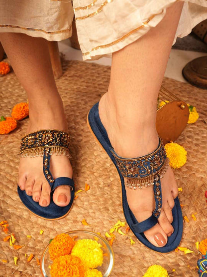 Nirvia Handcrafed Ethnic Flat- Royal Blue