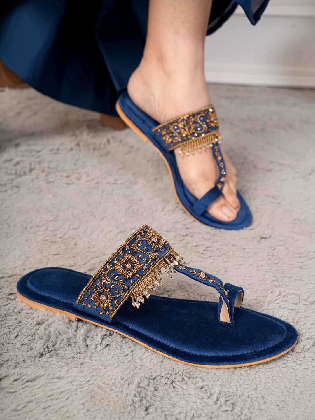 Nirvia Handcrafed Ethnic Flat- Royal Blue