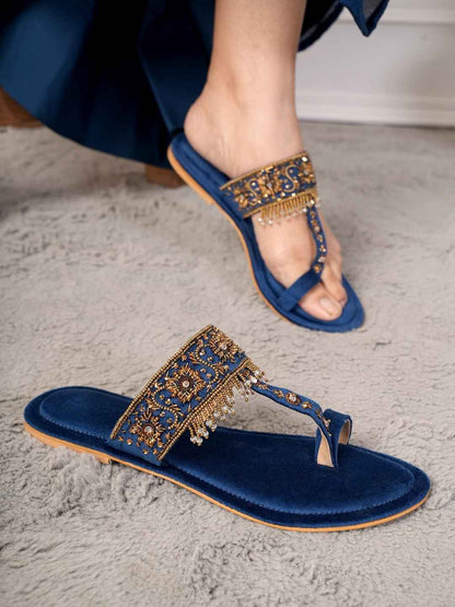 Nirvia Handcrafed Ethnic Flat- Royal Blue