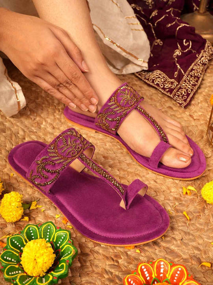 Zarika Handcrafed Ethnic Flat- Purple