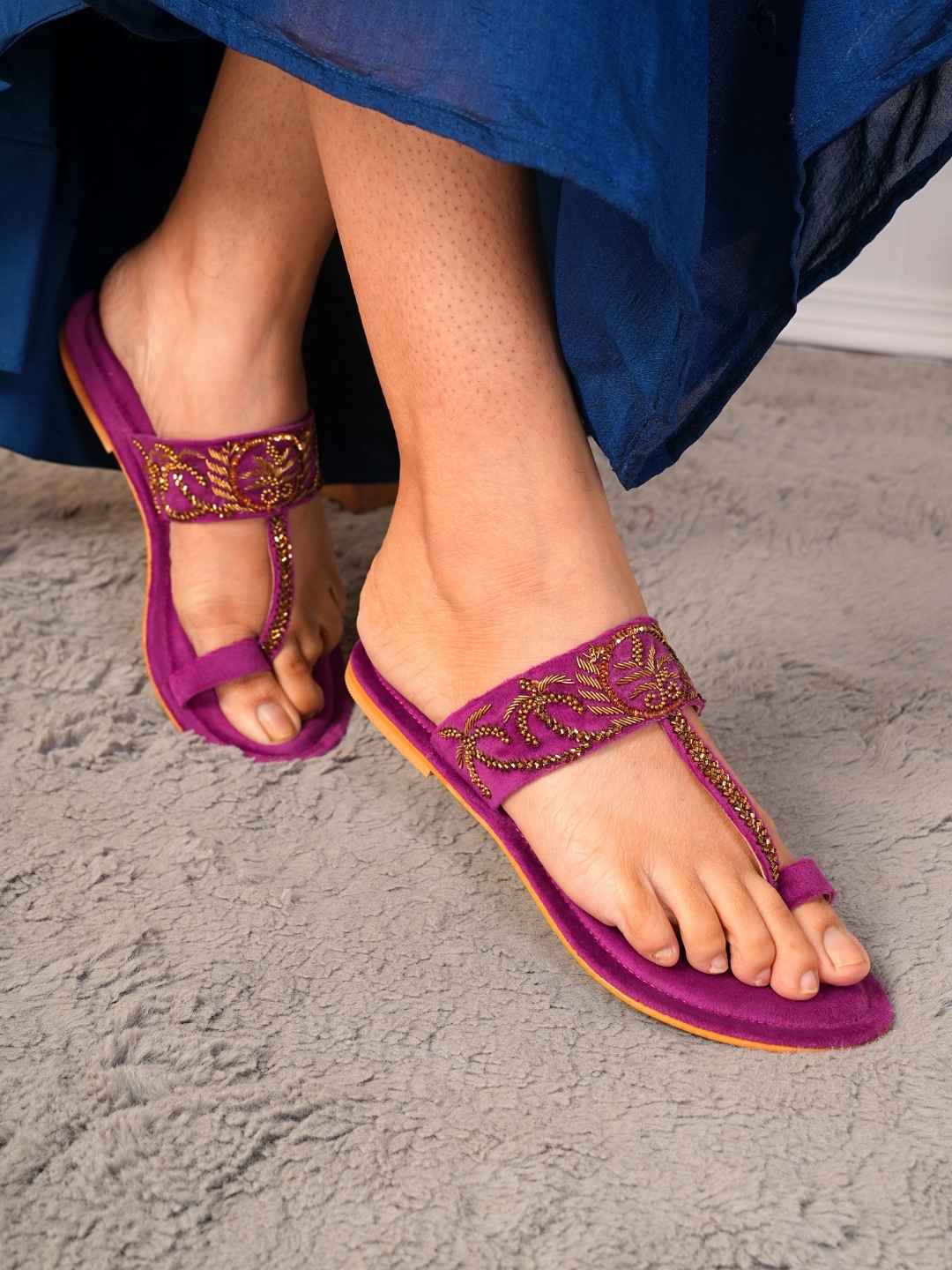 Zarika Handcrafed Ethnic Flat- Purple