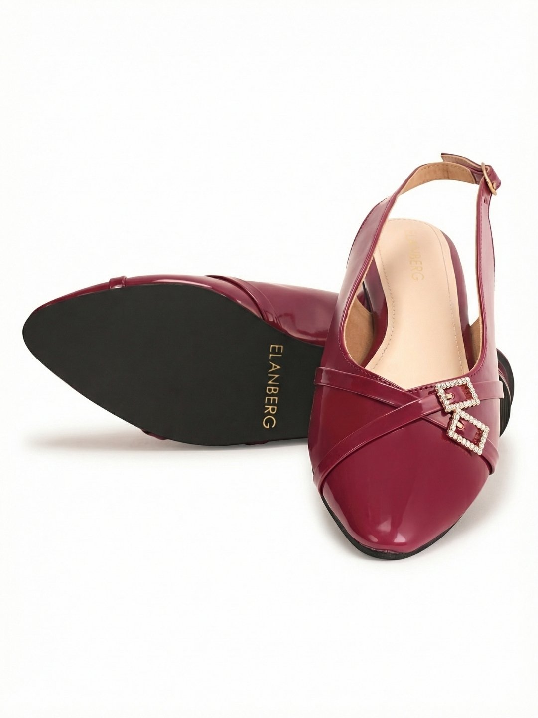 Bordeaux Crystal Buckled Mules- Cherry