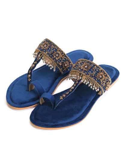 Nirvia Handcrafed Ethnic Flat- Royal Blue