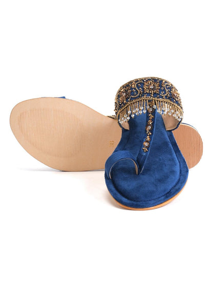 Nirvia Handcrafed Ethnic Flat- Royal Blue