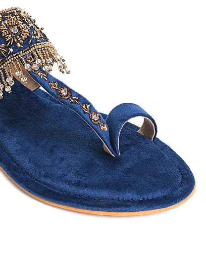 Nirvia Handcrafed Ethnic Flat- Royal Blue