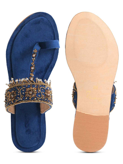 Nirvia Handcrafed Ethnic Flat- Royal Blue