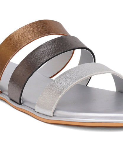Elanberg Women's Trio Silver Strap Flats
