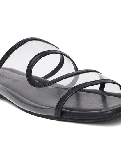 ELANBERG Black Fashion Synthetic Leather Slip-On Flats